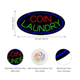 LED Coin Laundry Neon Sign, 24″x12″