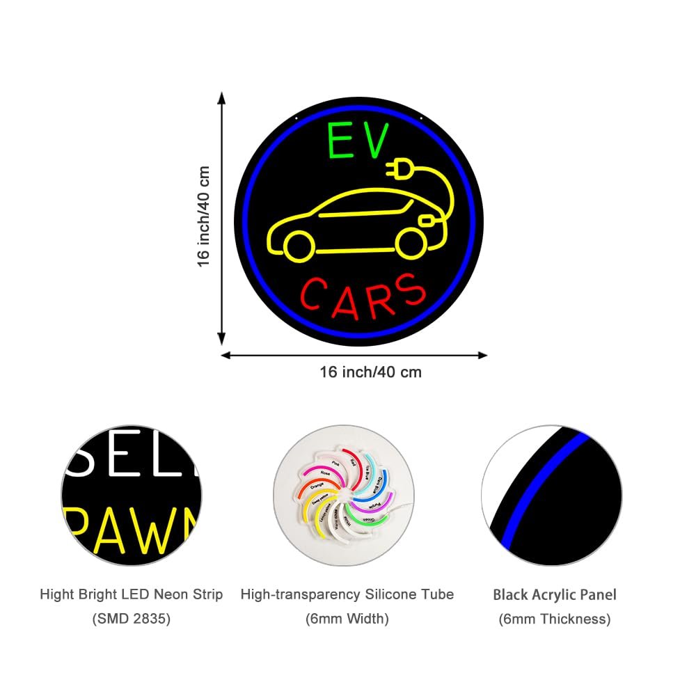 LED EV Cars Neon Sign, 20"x20" - Image 2