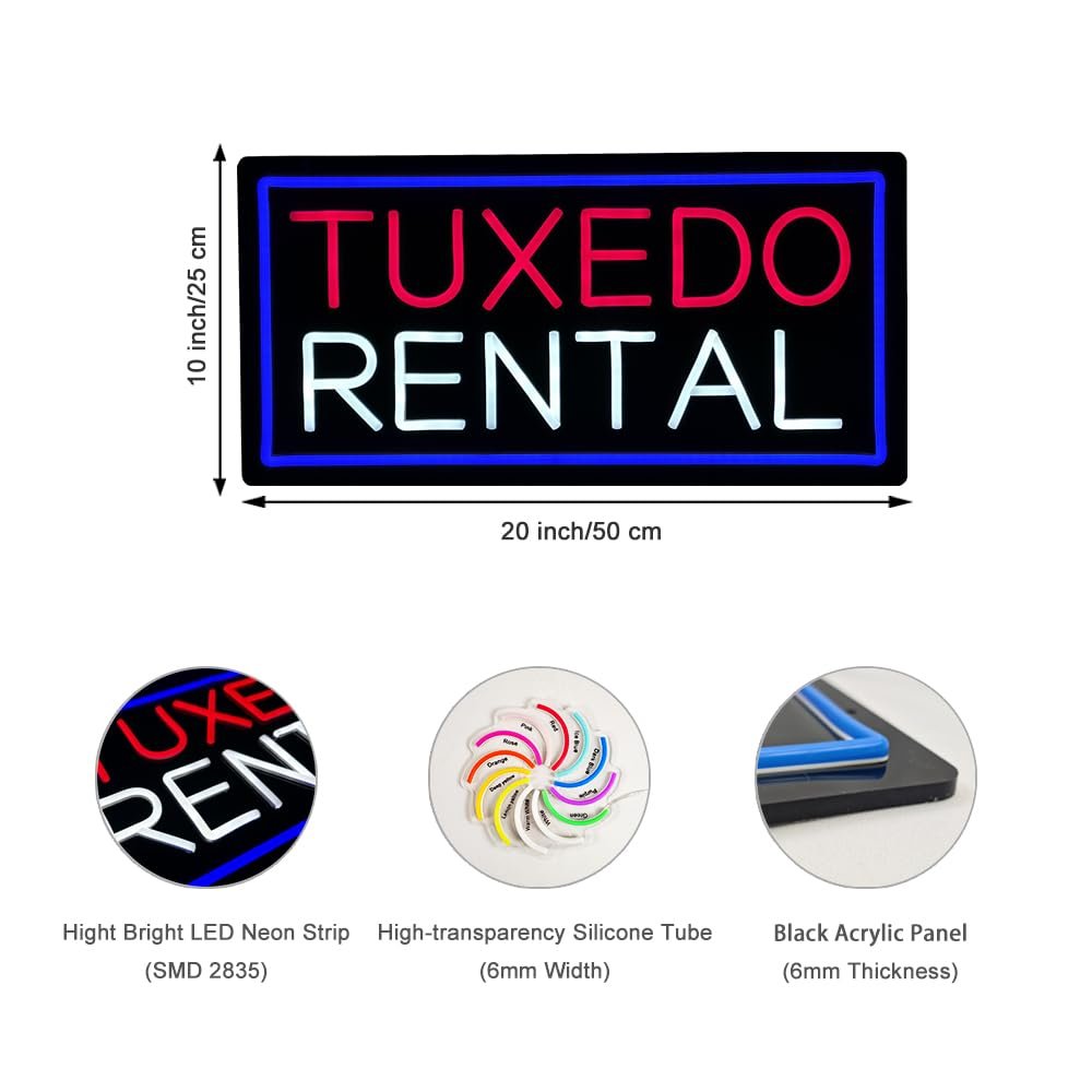 LED Tuxedo Rental Neon Sign, 20"x10" - Image 3