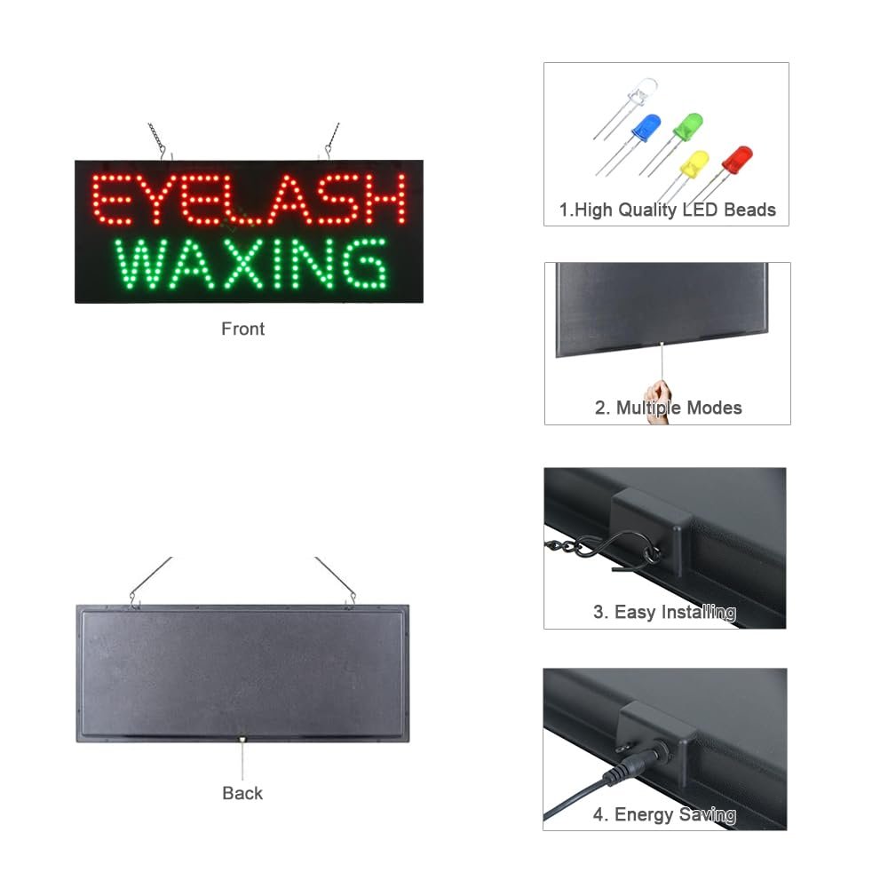 LED Eyelash Waxing Sign, 27"x11" - Image 4