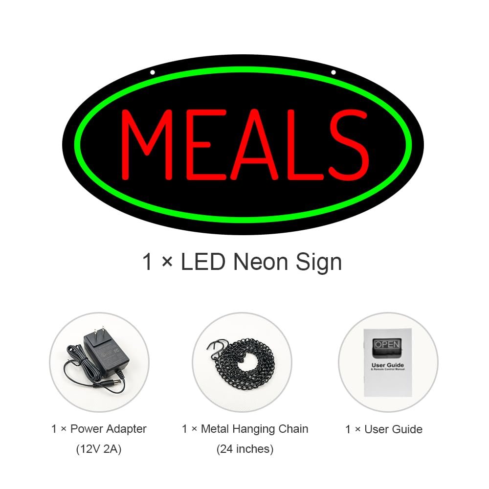 LED Meals Neon Sign, 16"x8" - Image 3