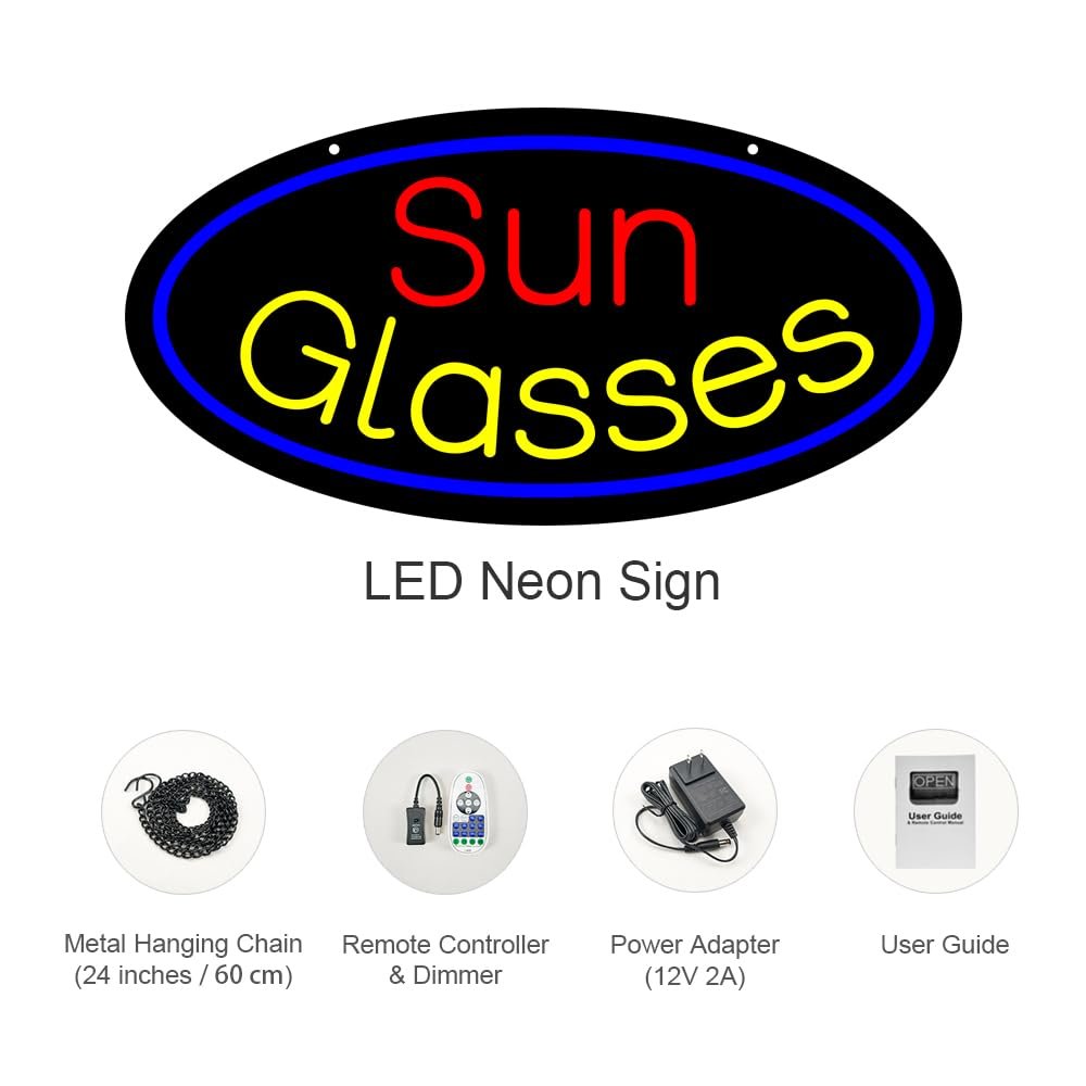 LED Sun Glasses Neon Sign, 20"x10" - Image 3