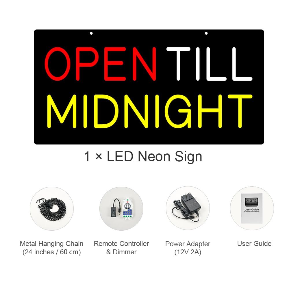 LED Open Till Midnight Neon Sign, 24"x12" - Image 4