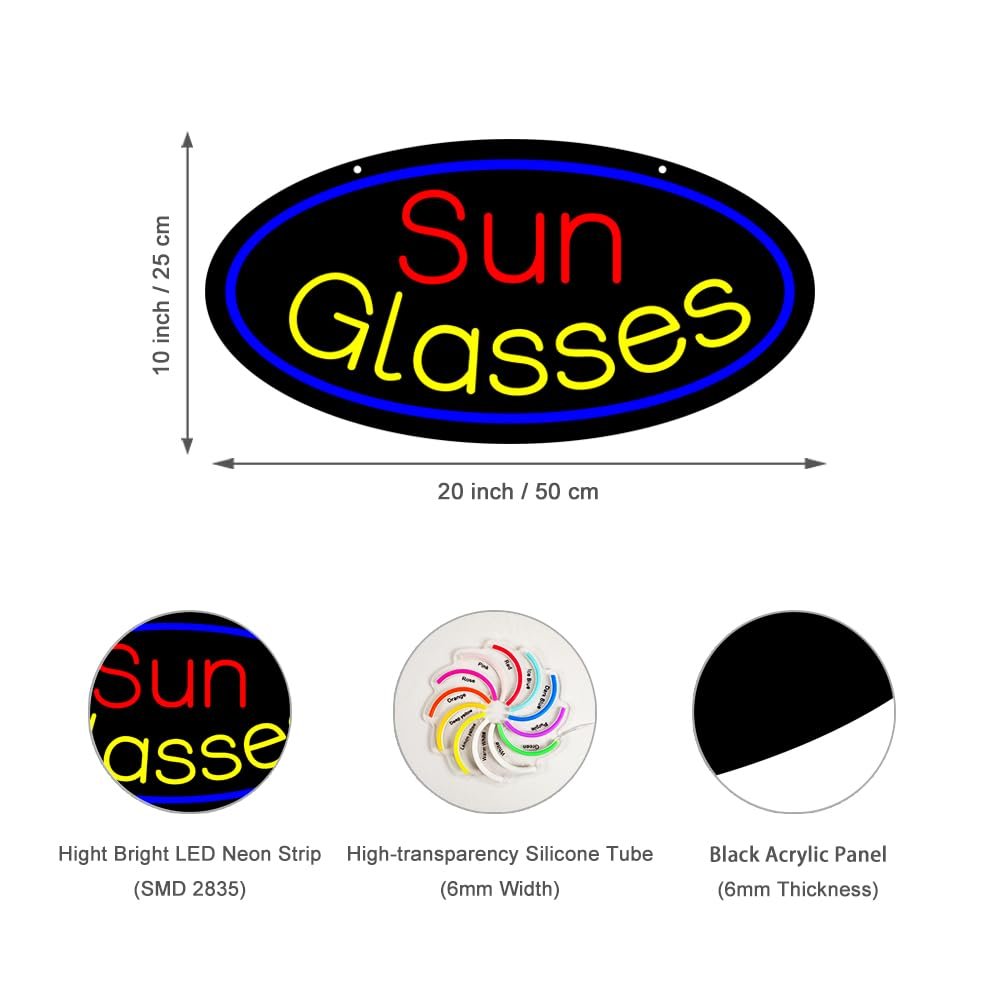 LED Sun Glasses Neon Sign, 20"x10" - Image 2