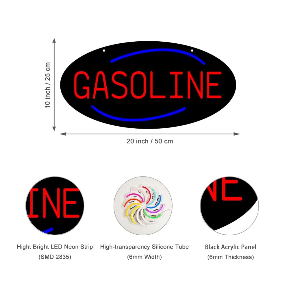 LED Gasoline Neon Sign, 20"x10" - Image 2