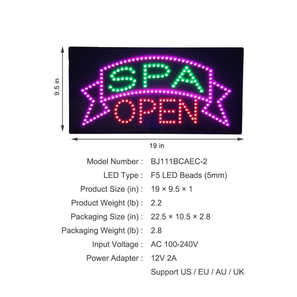 LED Spa Open Sign, 19"x9.5" - Image 5