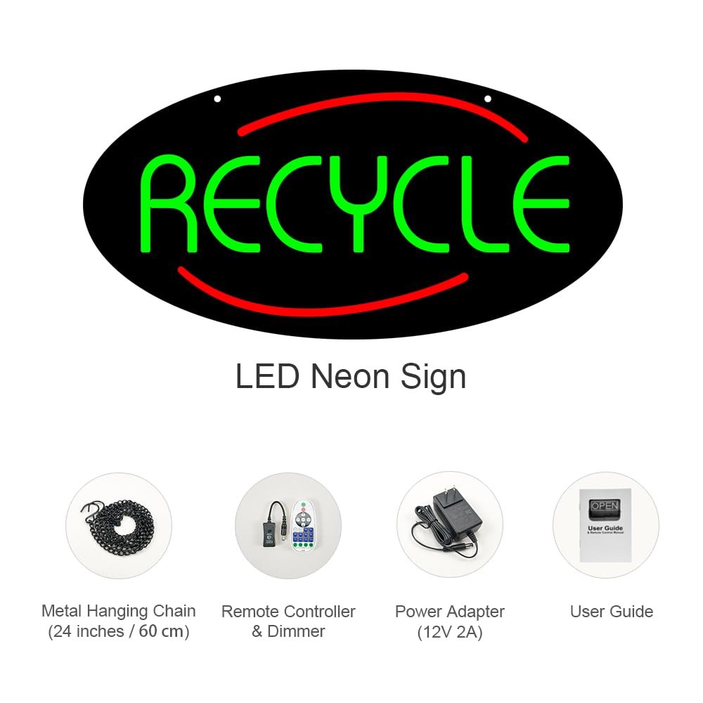 LED Recycle Neon Sign, 20"x10" - Image 3