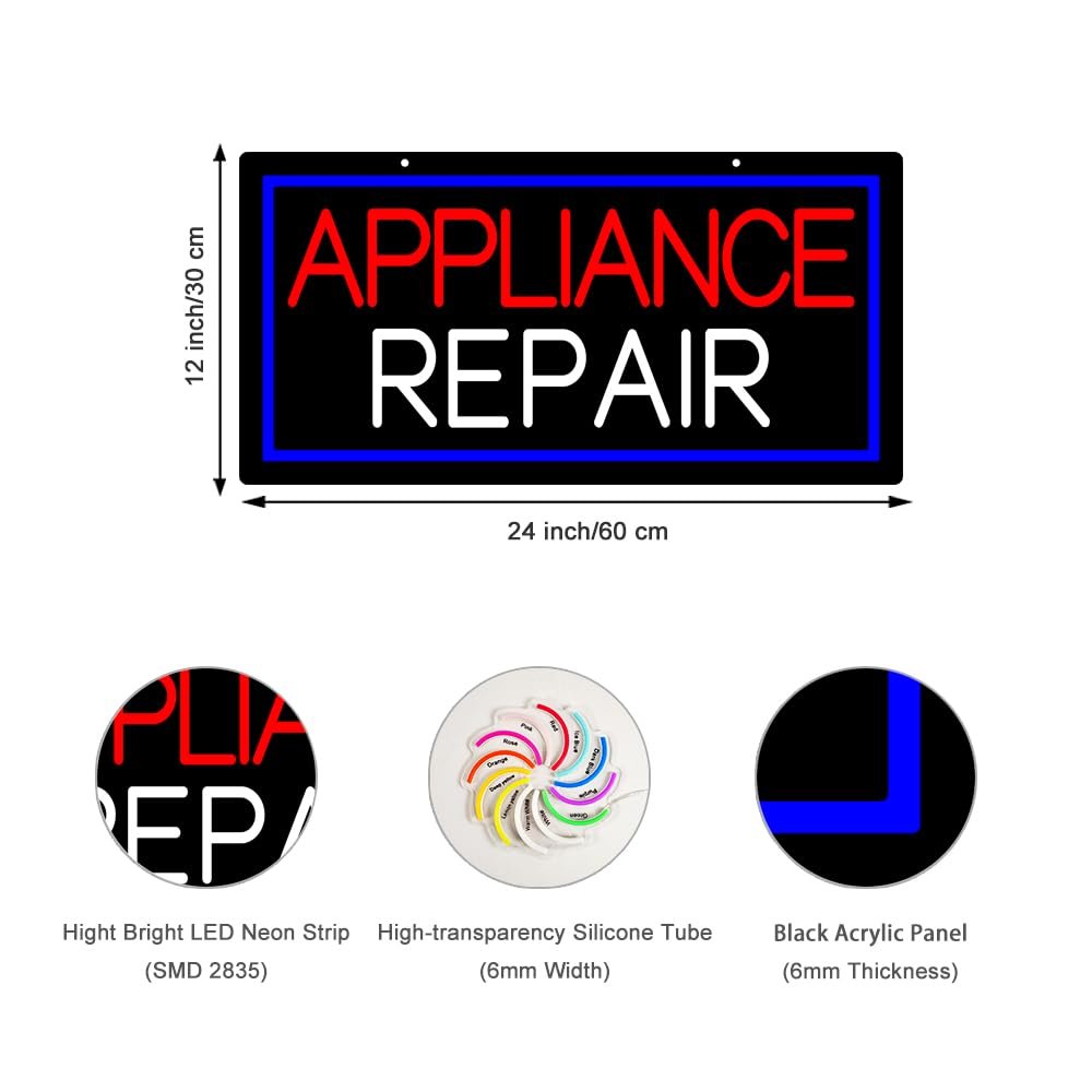LED Appliance Repair Neon Sign, 24"x12" - Image 3