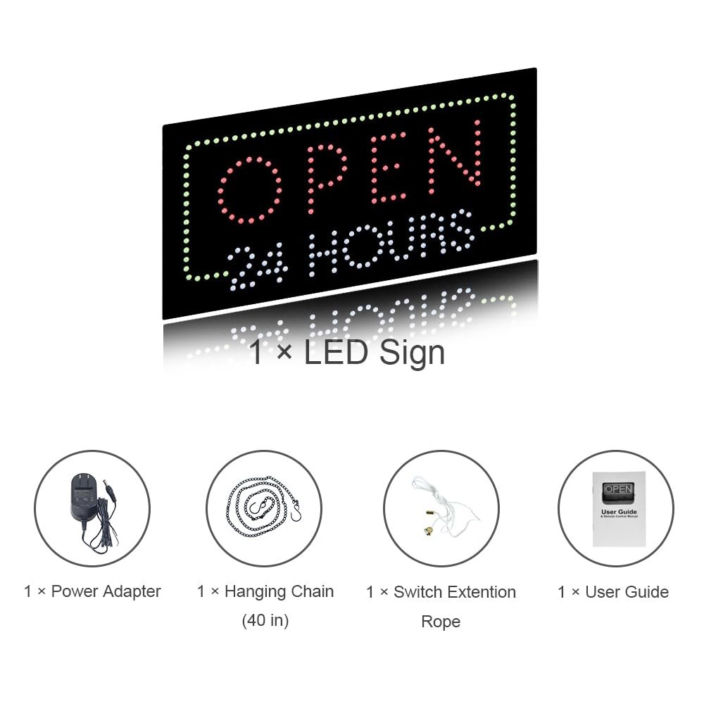 LED Open 24 Hours Sign, 19"×9.5" - Image 6