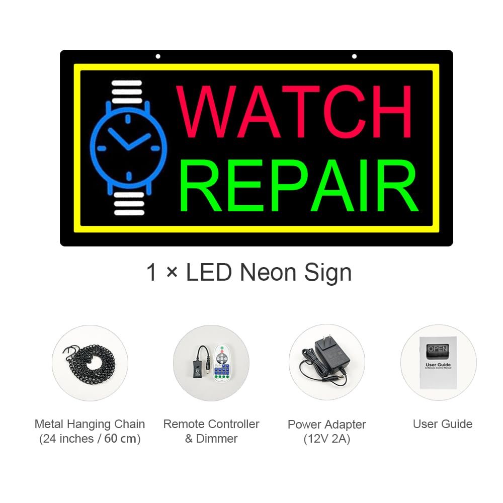 LED Watch Repair Neon Sign, 24"x12" - Image 4