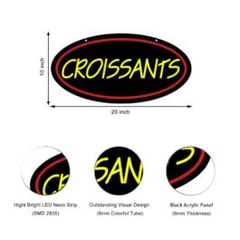 LED Croissants Neon Sign, 20″x10″