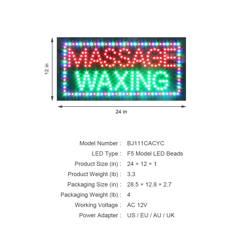 LED Massage Waxing Sign, 24"x12" - Image 4
