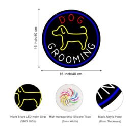 LED Dog Grooming Neon Sign, 16″x16″