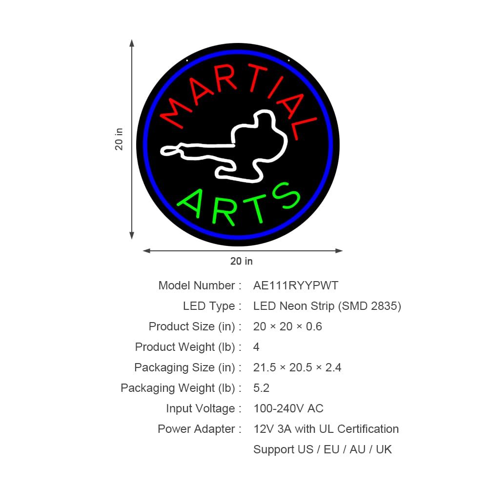 LED Martial Arts Neon Sign, 20"×20" - Image 3