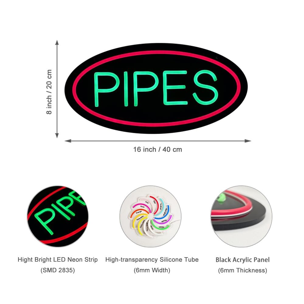 LED Pipes Neon Sign, 16"x8" - Image 4