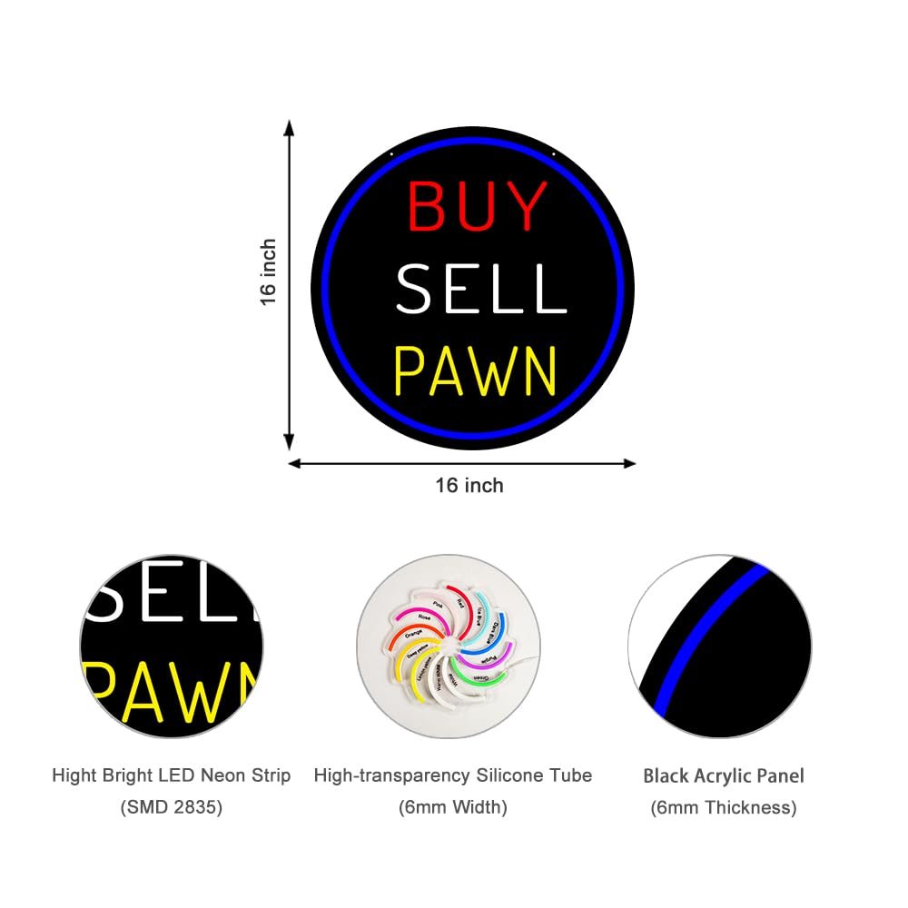 LED Buy Sell Pawn Neon Sign, 16"×16" - Image 2