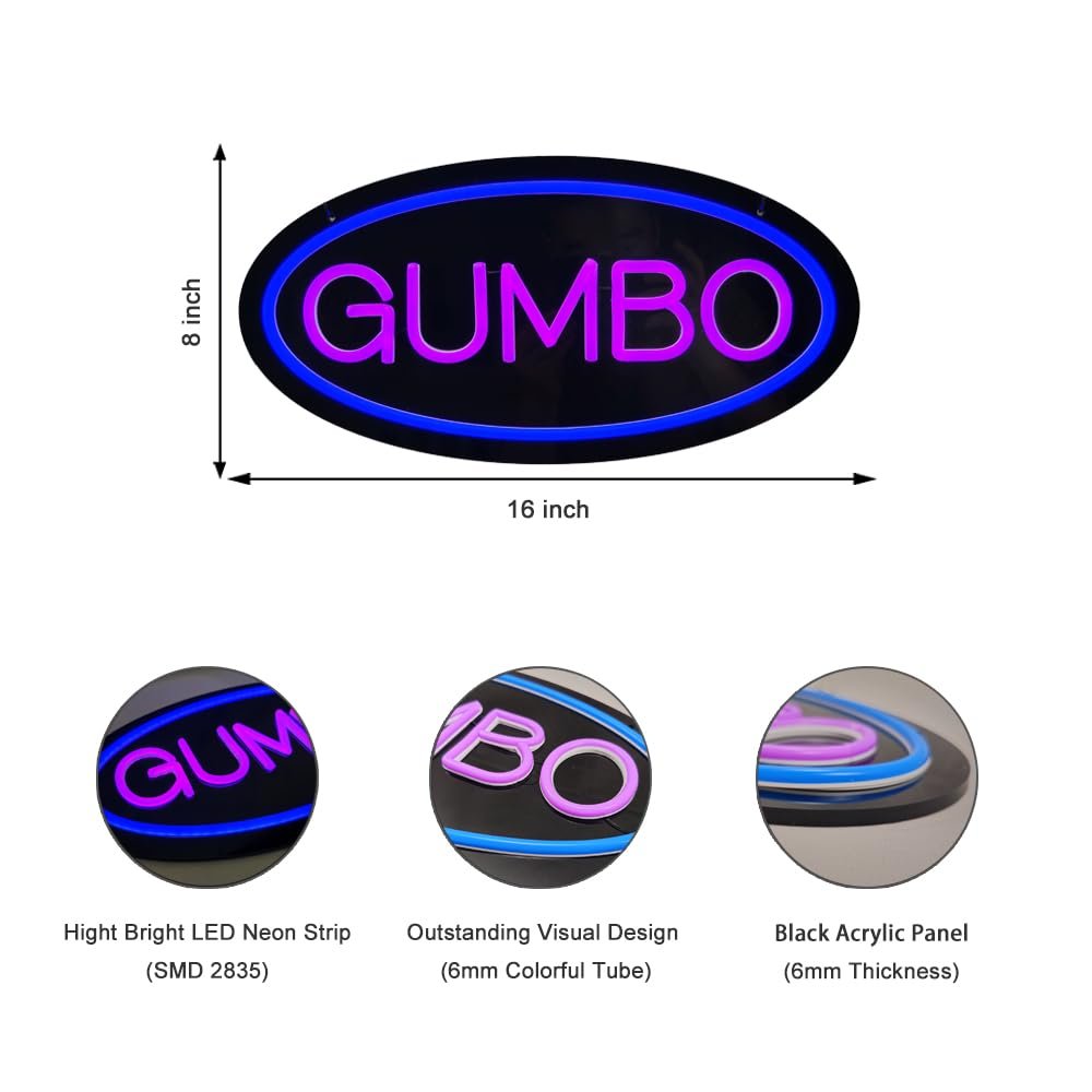 LED Gumbo Neon Sign, 16"x8" - Image 4