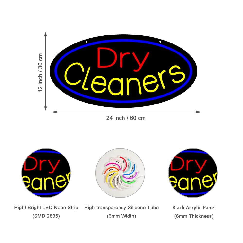 LED Dry Cleaners Neon Sign, 24"x12" - Image 2