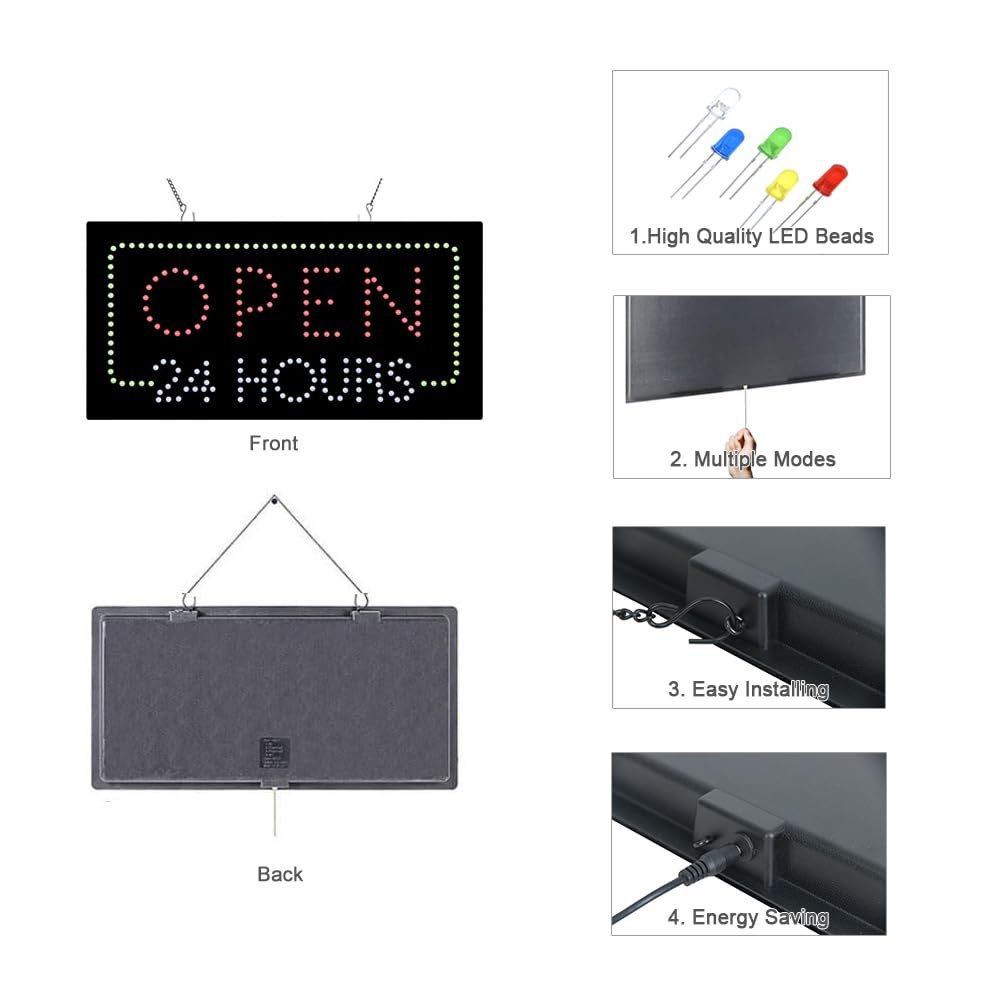 LED Open 24 Hours Sign, 19"×9.5" - Image 3