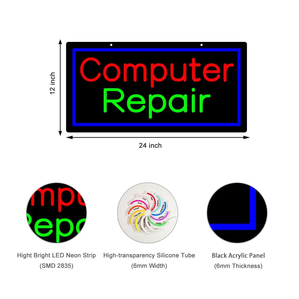 LED Computer Repair Neon Sign, 24"x12" - Image 2