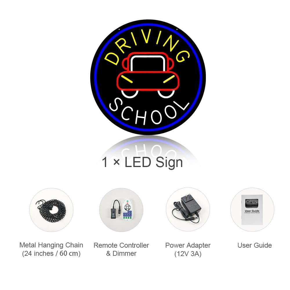 LED Driving School Neon Sign, 20"x20" - Image 3