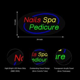 LED Nails Spa Pedicure Neon Sign, 24″x12″