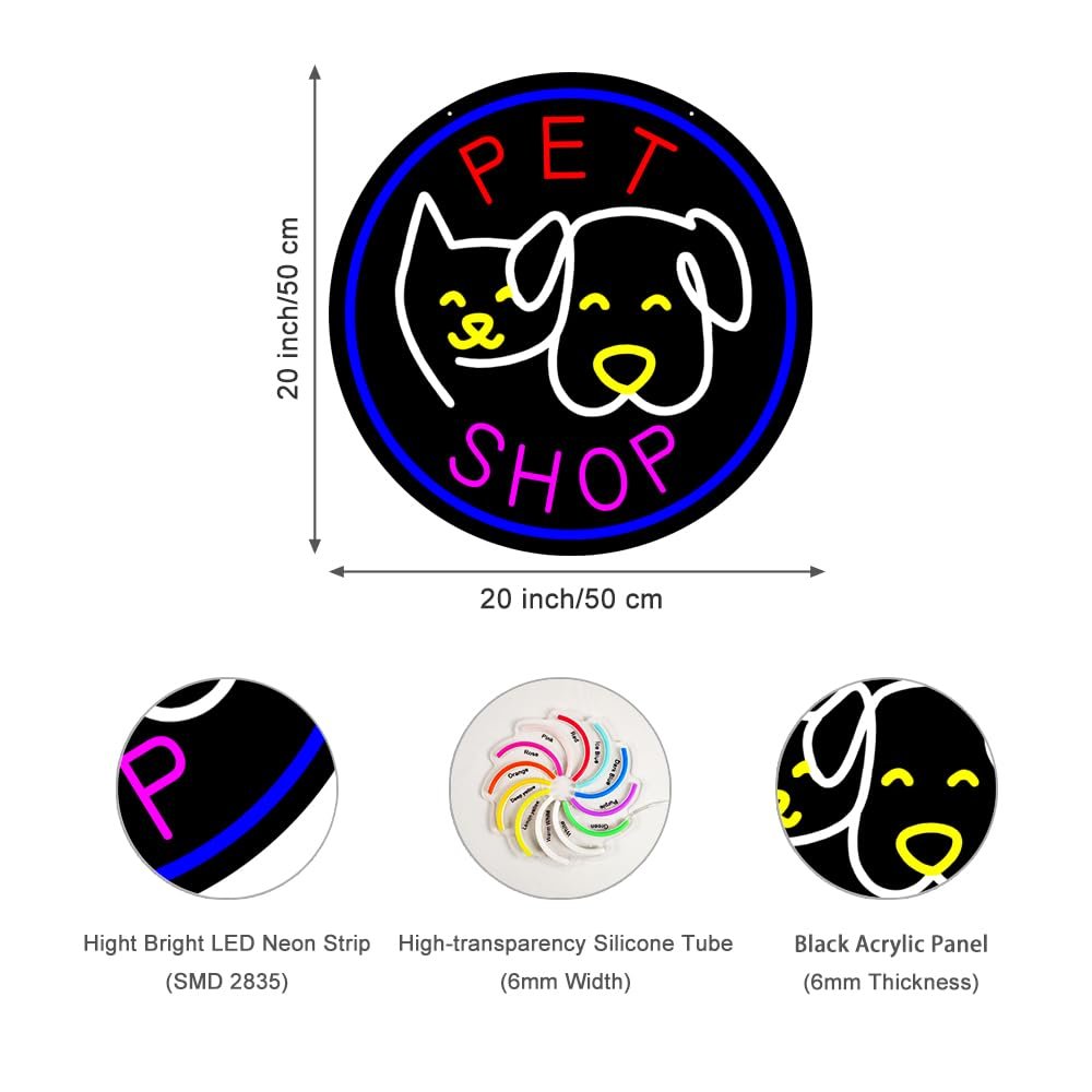 LED Pet Shop Neon Sign, 20"x20" - Image 2