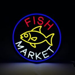 LED Fish Market Neon Sign, 16″x16″