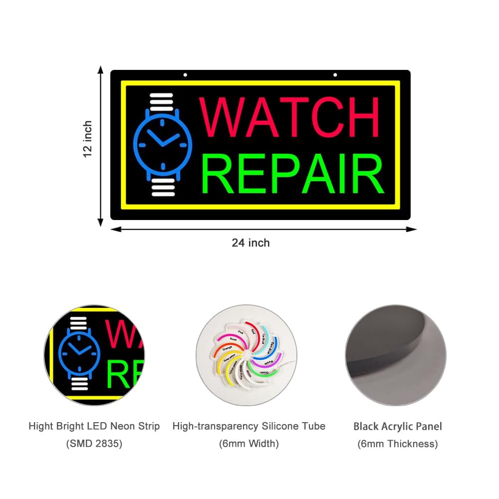 LED Watch Repair Neon Sign, 24"x12" - Image 3