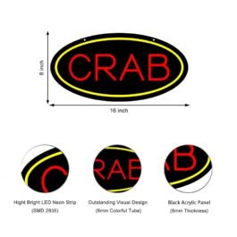 LED Crab Neon Sign, 16″x8″