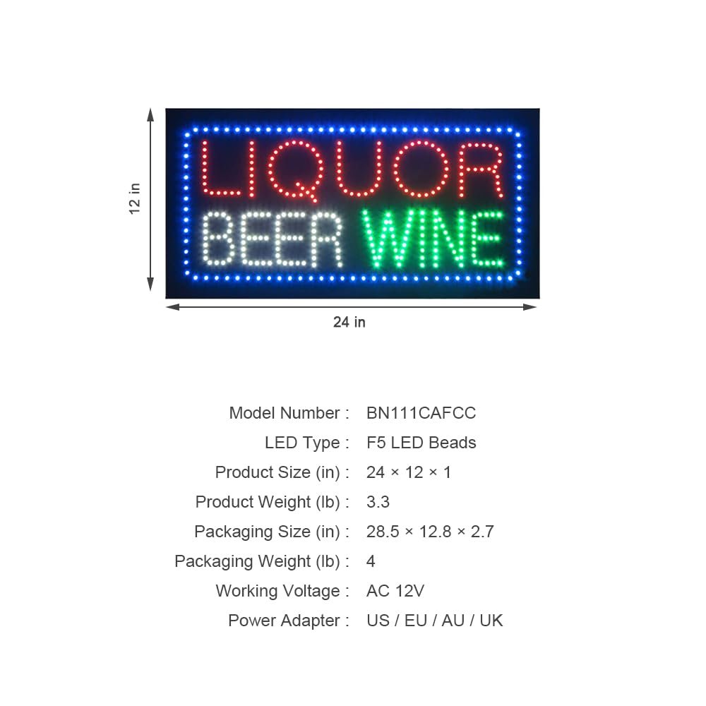 LED Liquor Wine Beer Sign, 24"x12" - Image 4