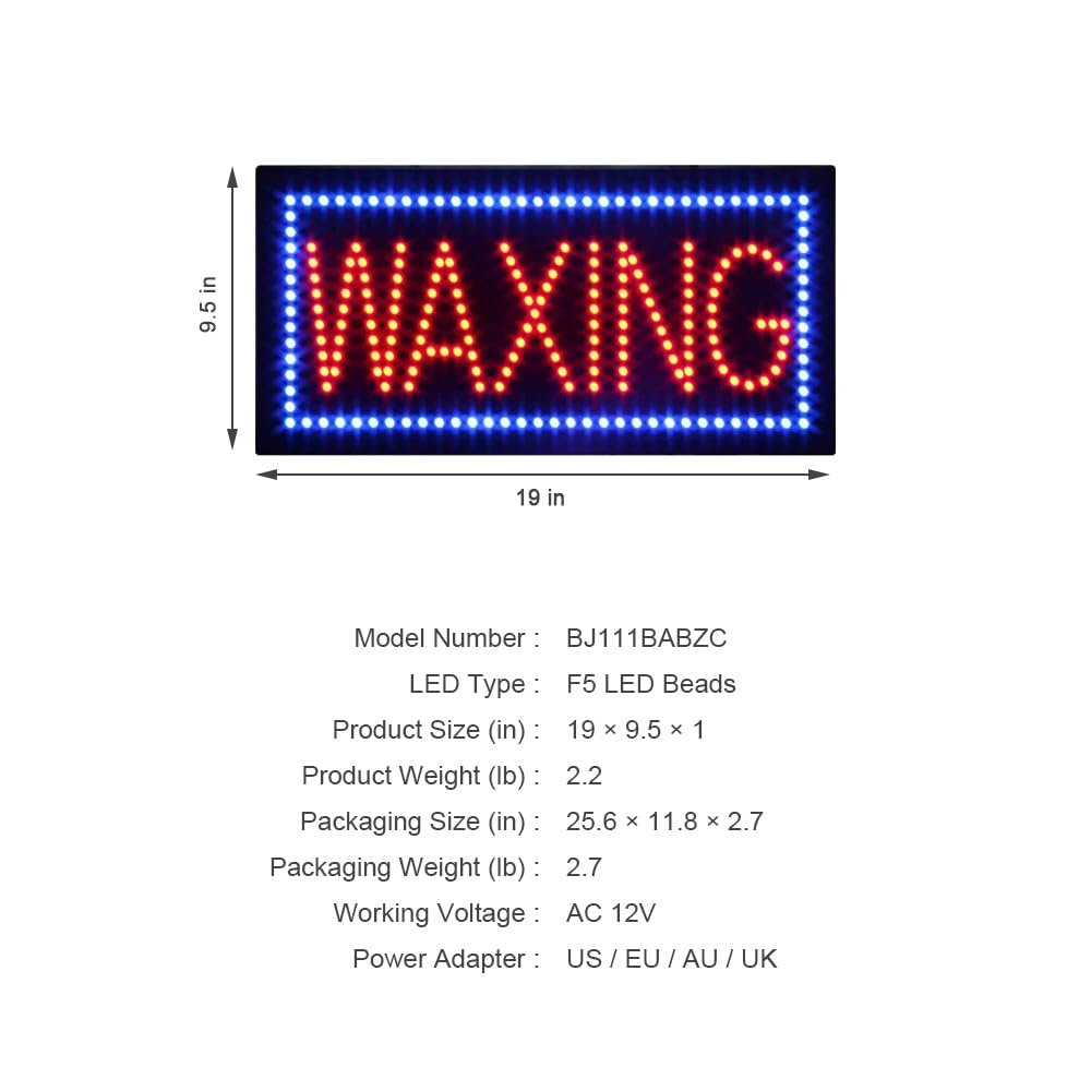 LED Waxing Sign, 19"x9.5" - Image 4