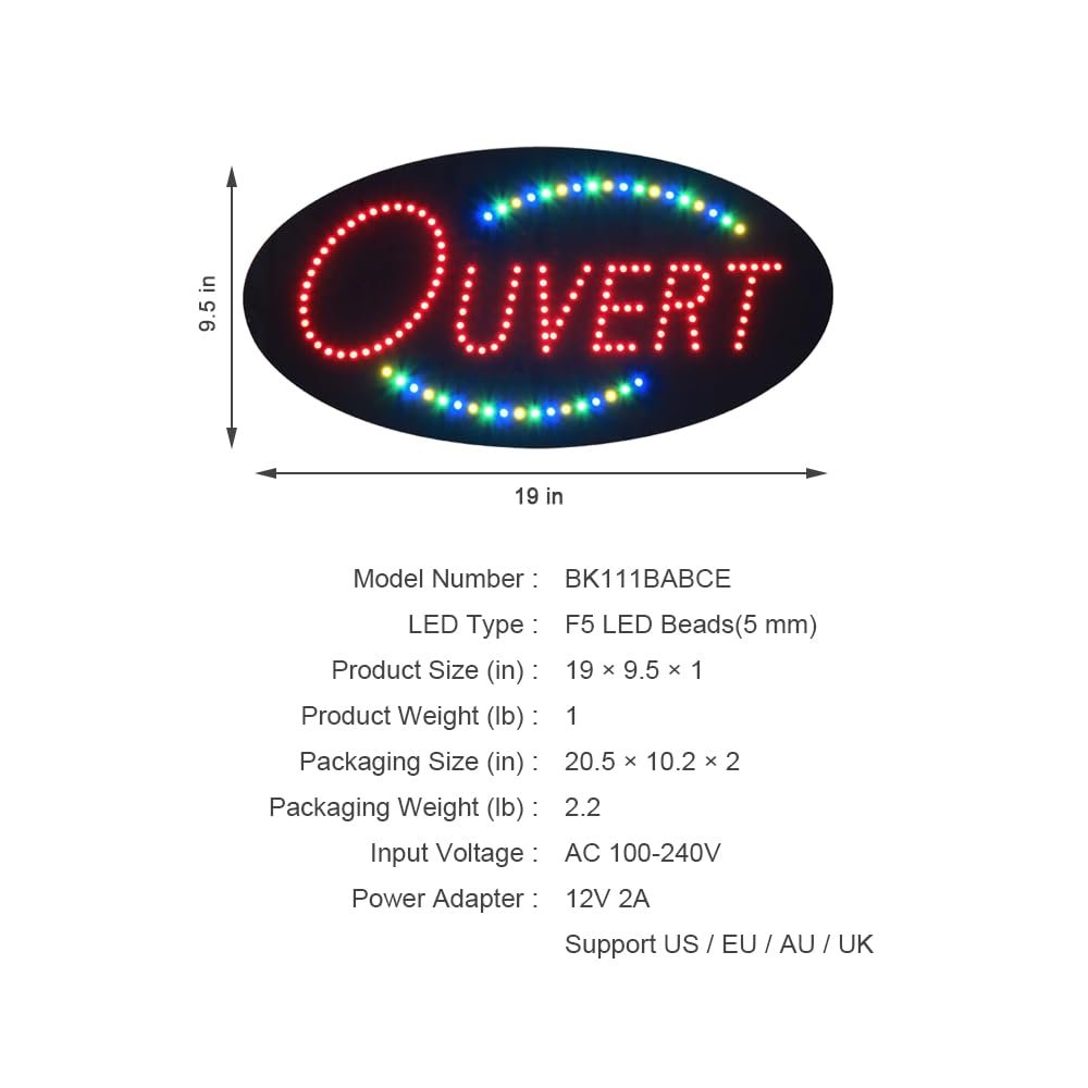 LED Ouvert Sign, 19"x9.5" - Image 4