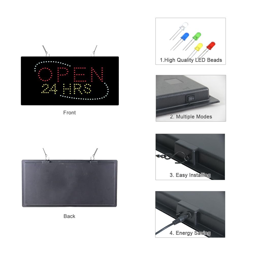 LED Open 24 HRS Sign, 19"×9.5" - Image 3