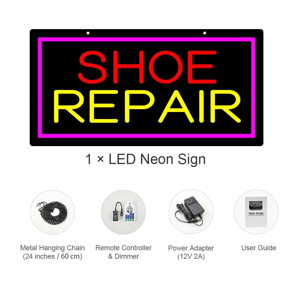 LED Shoe Repair Neon Sign, 20"x10" - Image 3