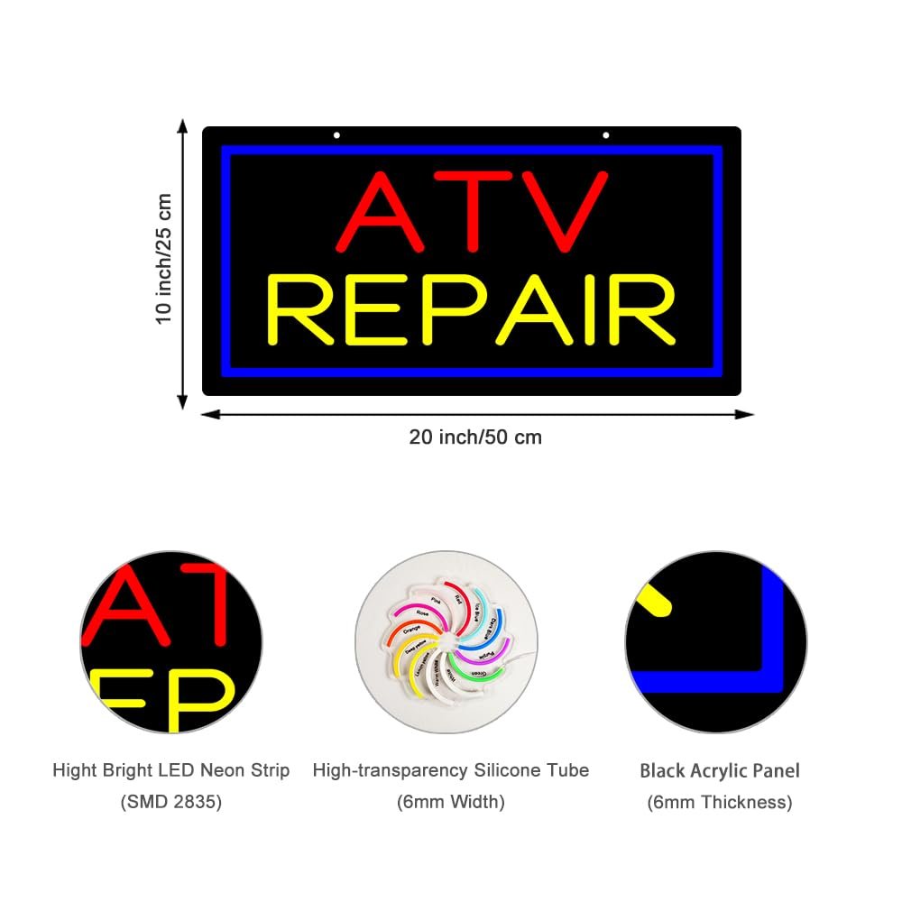 LED Atv Repair Neon Sign, 20"x10" - Image 2