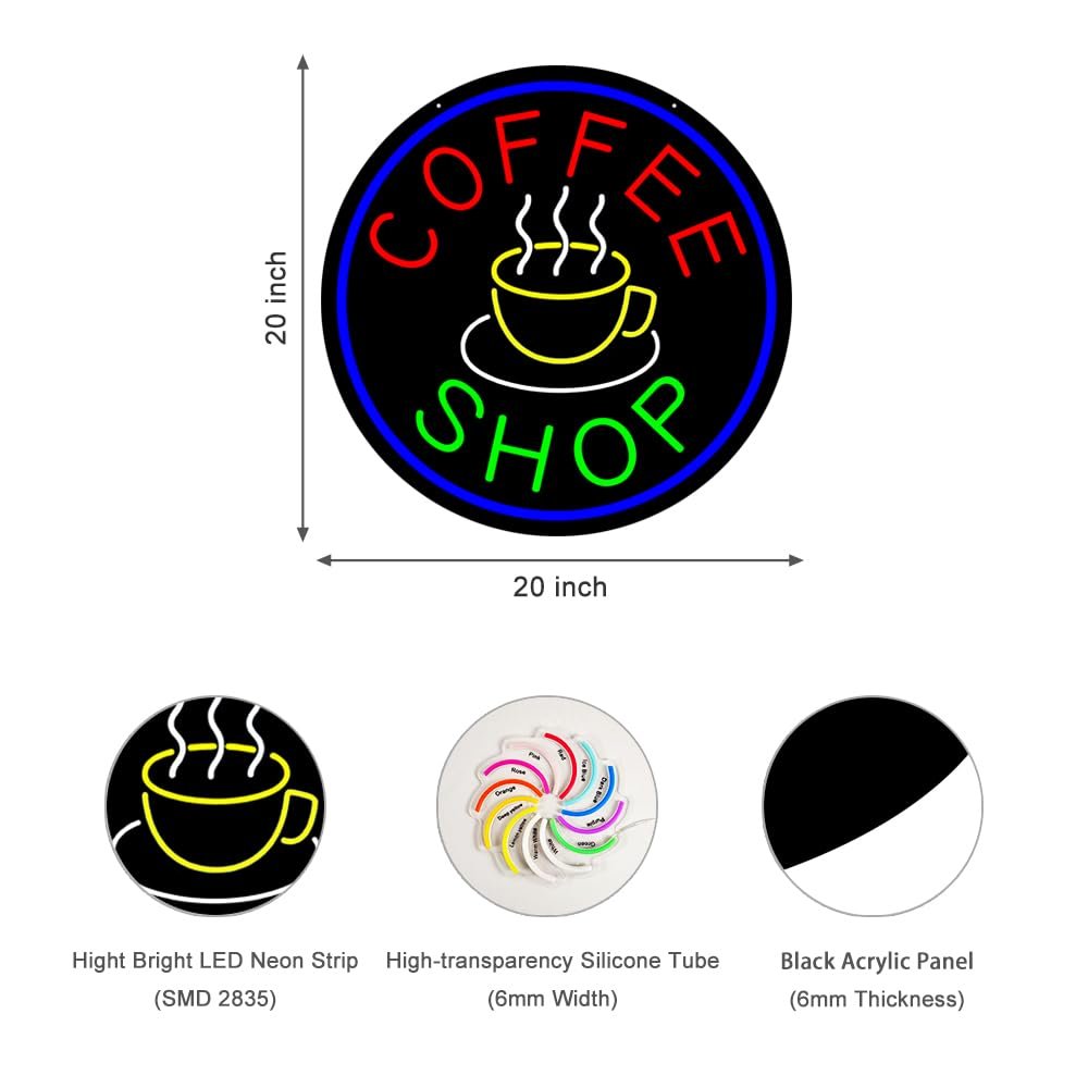 LED Coffee Shop Neon Sign, 20"x20" - Image 3