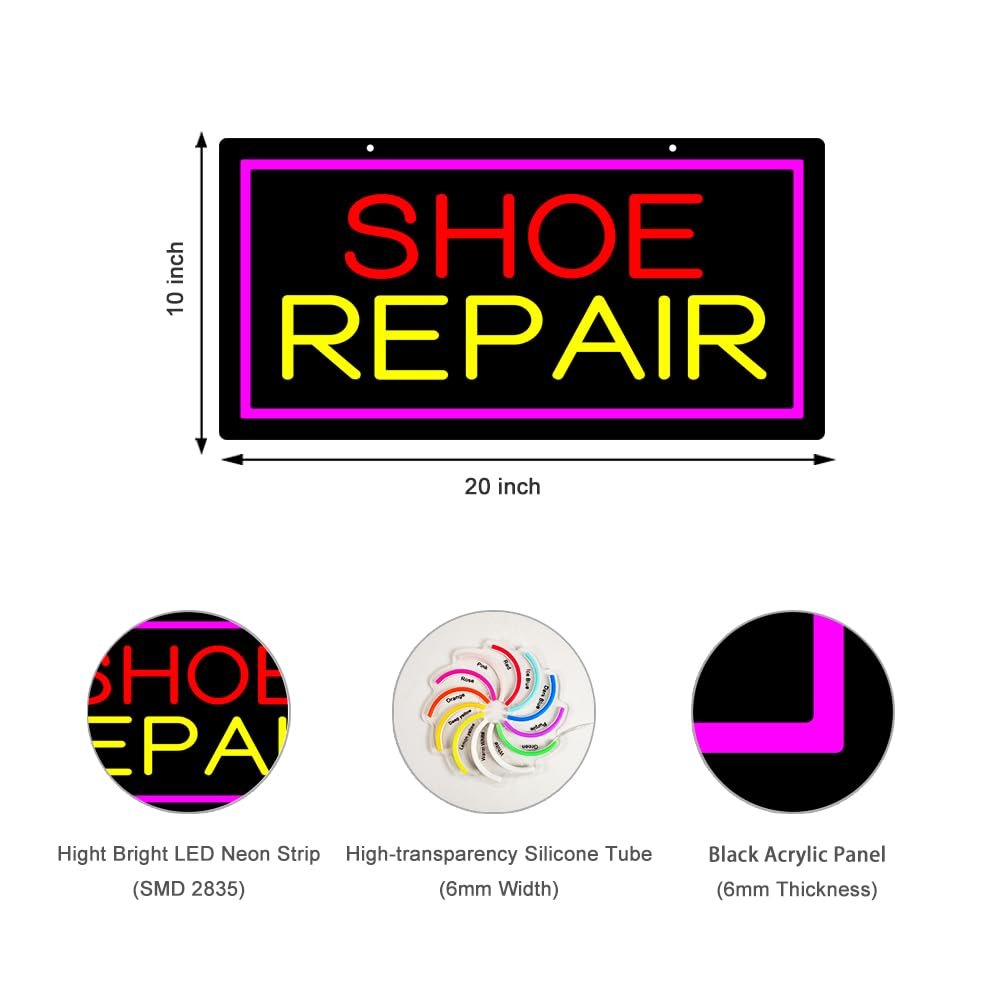 LED Shoe Repair Neon Sign, 20"x10" - Image 2