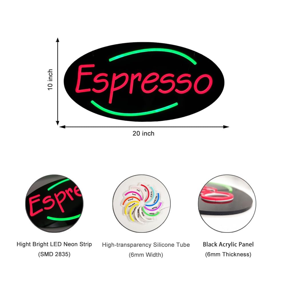 LED Espresso Neon Sign, 20"x10" - Image 4