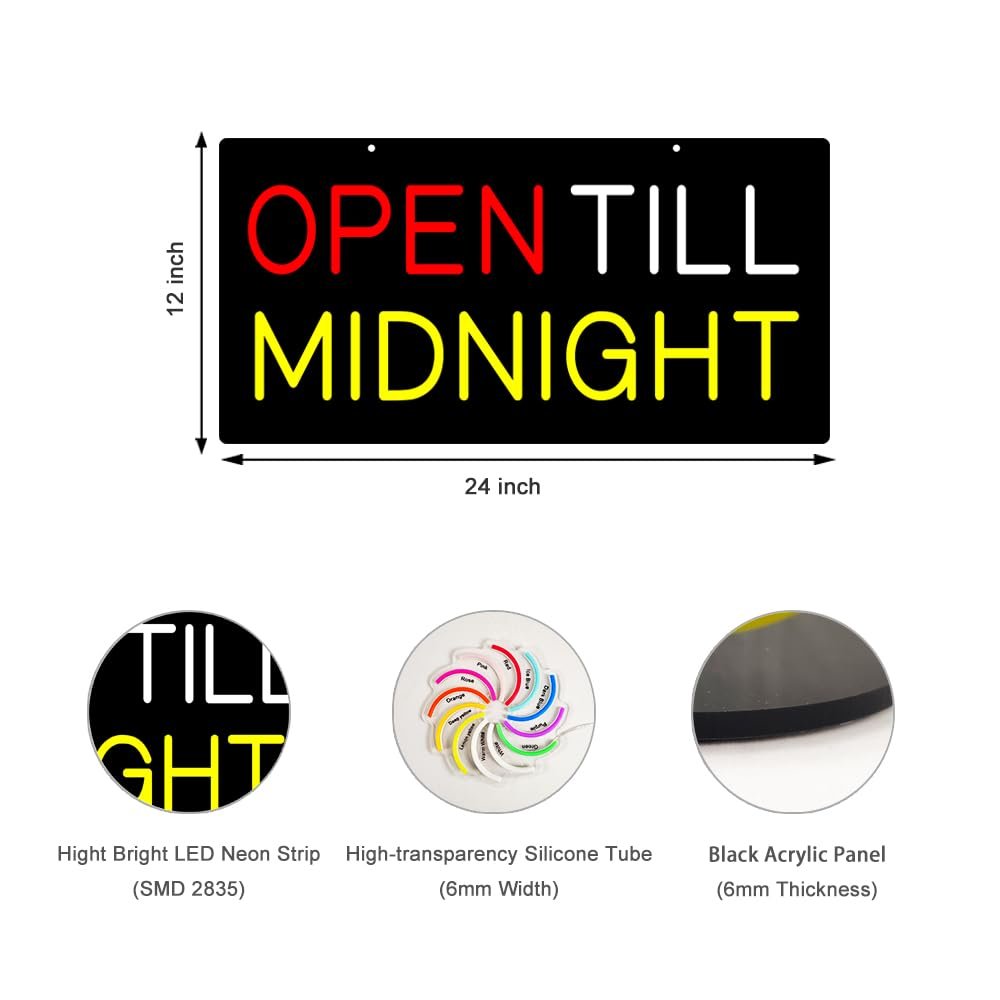 LED Open Till Midnight Neon Sign, 24"x12" - Image 3