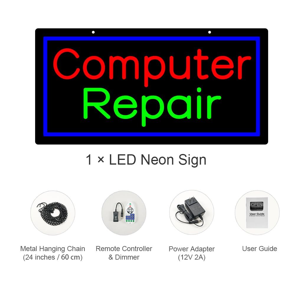 LED Computer Repair Neon Sign, 24"x12" - Image 3