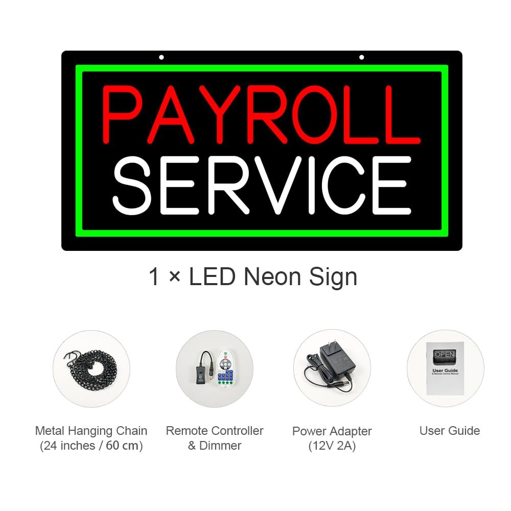 LED Payroll Service Neon Sign, 20"x10" - Image 3