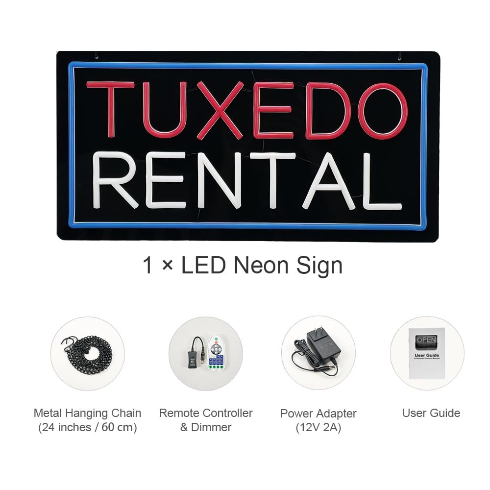 LED Tuxedo Rental Neon Sign, 20"x10" - Image 4