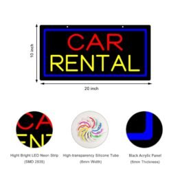 LED Car Rental Neon Sign, 20″x10″
