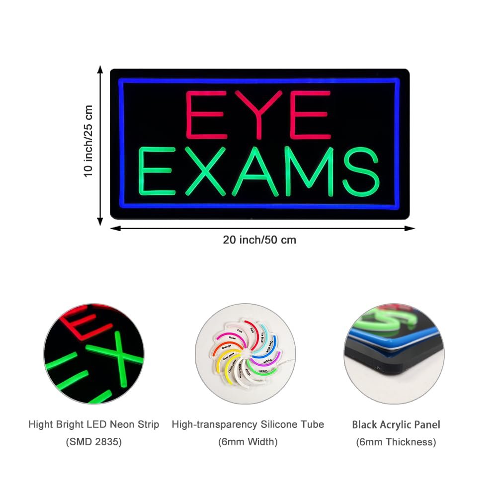 LED Eye Exams Neon Sign, 20"x10" - Image 3
