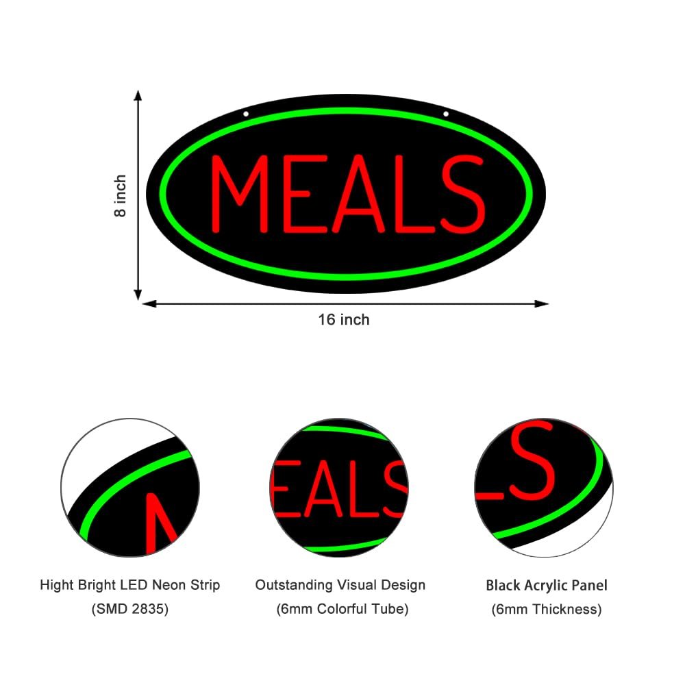 LED Meals Neon Sign, 16"x8" - Image 2