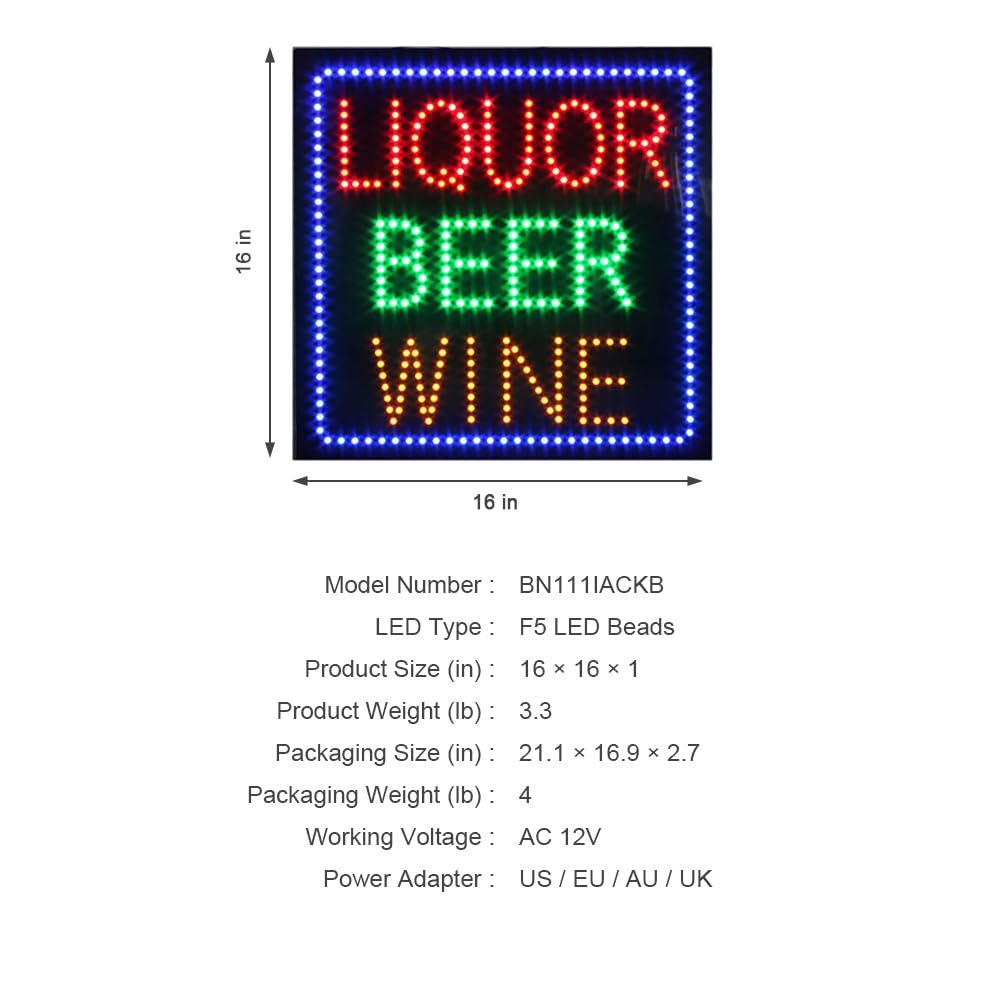 LED Liquor Beer Wine Sign, 16"x16" - Image 4