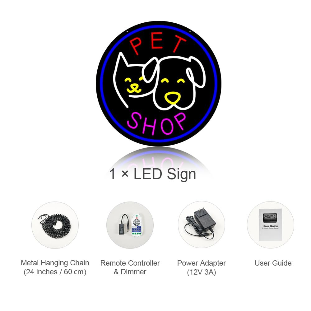 LED Pet Shop Neon Sign, 20"x20" - Image 3