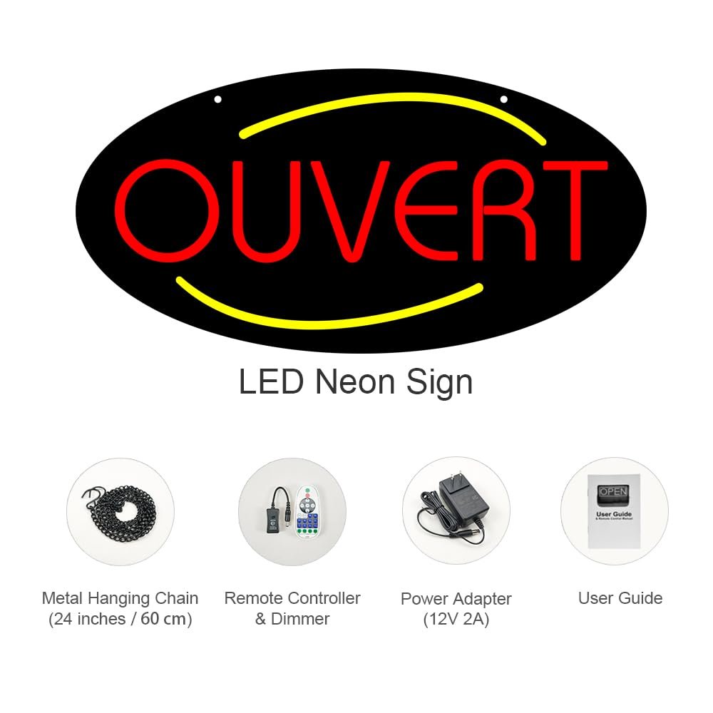 LED Ouvert Neon Sign, 20"×10" - Image 3