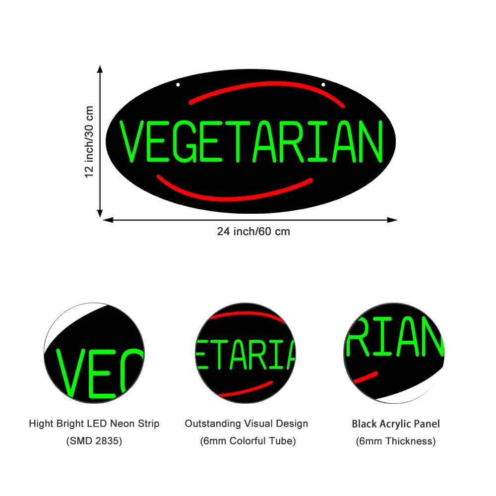 LED Vegetarian Neon Sign, 24"x12" - Image 3
